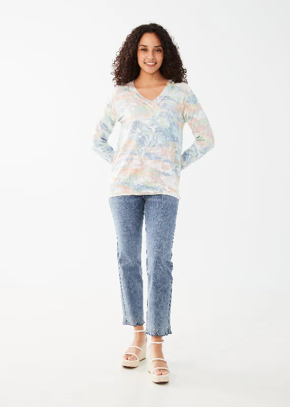 FDJ Printed Long Sleeve Sweater 1753841-BP Bahama Print Welt Pockets Slit Pockets Flap Pockets FDJ Printed Long Sleeve Sweater 1753841-BP Bahama Print Welt Pockets Slit Pockets Flap Pockets