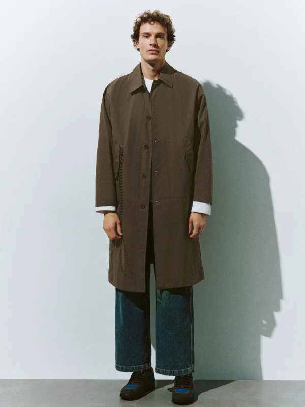 Button Up Oversized Trench Coat Print Jacquard Embroidered