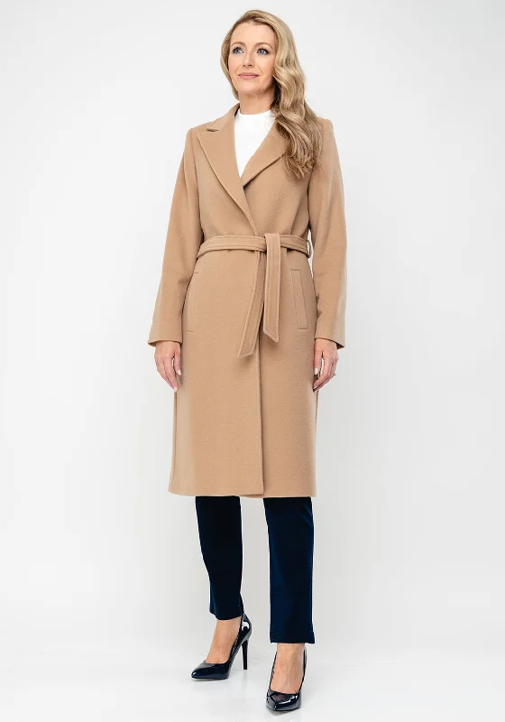 Christina Felix Wool Rich Belted Coat, Camel Stand-Up Roll-Neck Turtle