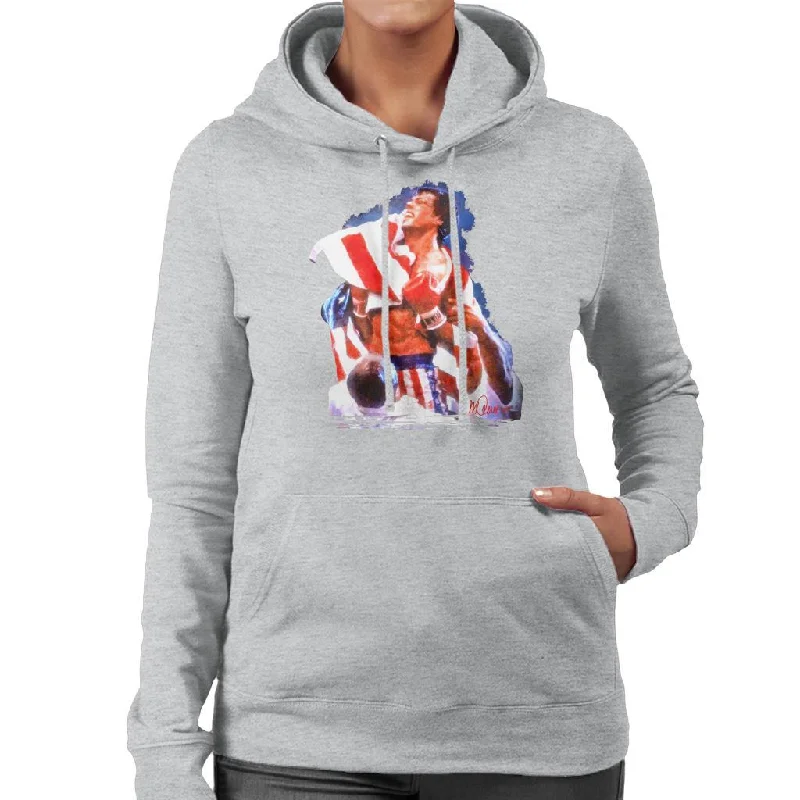 Sidney Maurer Original Portrait Of Sylvester Stallone Rocky IV Women's Hooded Sweatshirt Hoodie with Snap Buttons Easy Quick Sidney Maurer Original Portrait Of Sylvester Stallone Rocky IV Women's Hooded Sweatshirt Hoodie with Snap Buttons Easy Quick