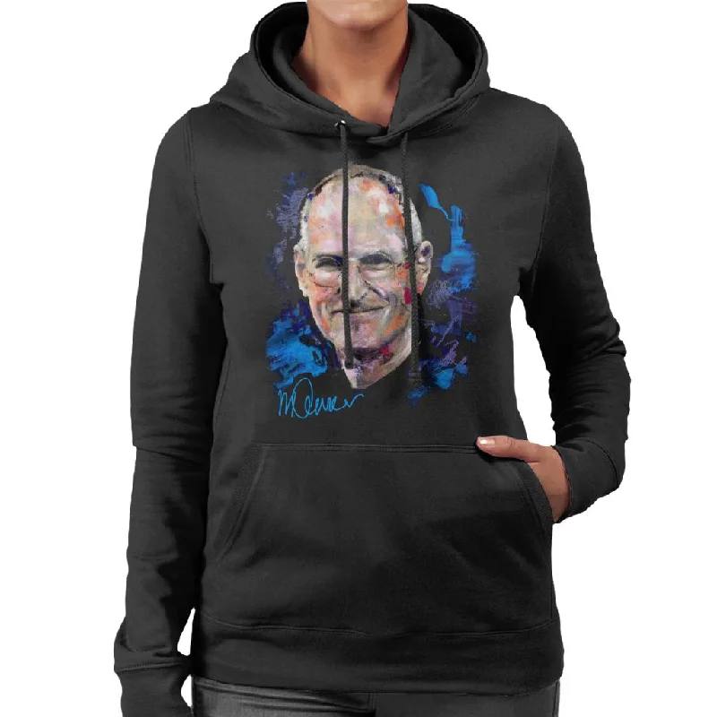 Sidney Maurer Original Portrait Of Steve Jobs Women's Hooded Sweatshirt Hoodie with Ribbed Cuffs Snug Fit Comfort Sidney Maurer Original Portrait Of Steve Jobs Women's Hooded Sweatshirt Hoodie with Ribbed Cuffs Snug Fit Comfort