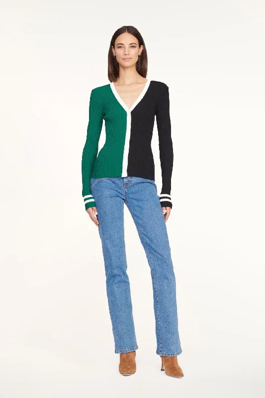 THE STAUD NFL CARGO SWEATER | NEW YORK JETS Denim Fabric Leather Fabric Suede Fabric THE STAUD NFL CARGO SWEATER | NEW YORK JETS Denim Fabric Leather Fabric Suede Fabric