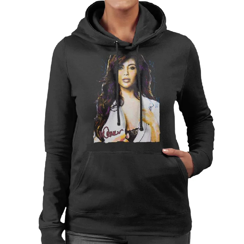 Sidney Maurer Original Portrait Of Reality Star Kim Kardashian Women's Hooded Sweatshirt Hoodie with Hem Contrast Bold Stylish Sidney Maurer Original Portrait Of Reality Star Kim Kardashian Women's Hooded Sweatshirt Hoodie with Hem Contrast Bold Stylish