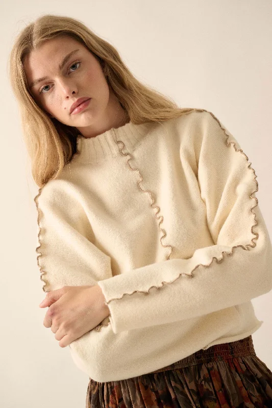 Wave Hello Lettuce-Edge Mock-Neck Sweater Hooded Sweater Collared Sweater Shawl Collar Wave Hello Lettuce-Edge Mock-Neck Sweater Hooded Sweater Collared Sweater Shawl Collar