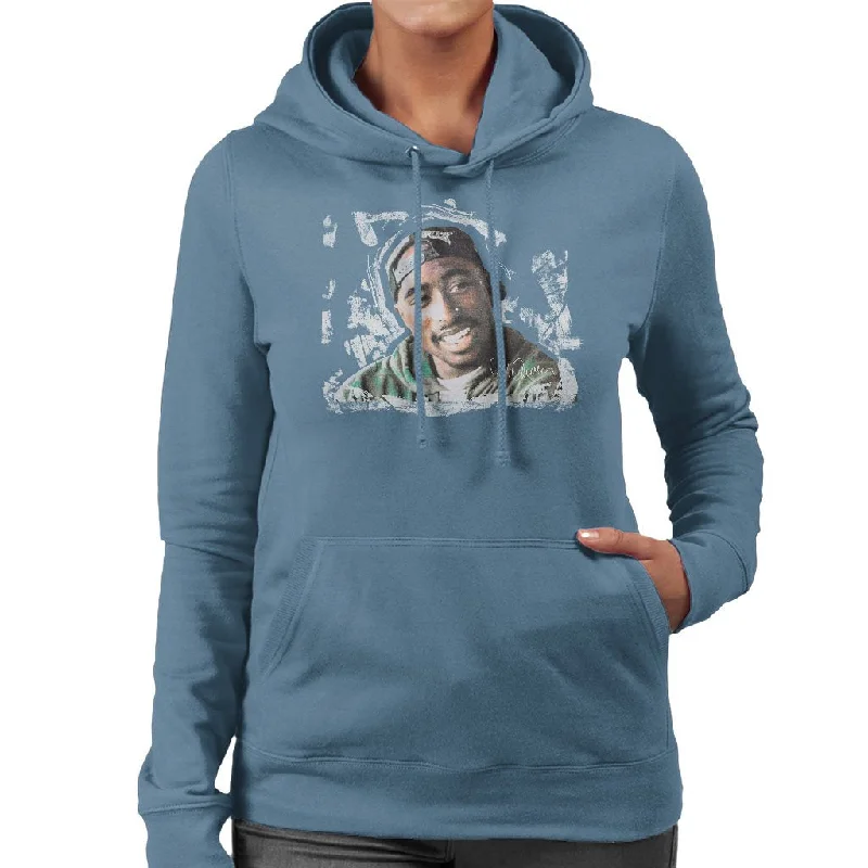 Sidney Maurer Original Portrait Of Tupac Shakur Women's Hooded Sweatshirt Hoodie with Camouflage Military Edgy Sidney Maurer Original Portrait Of Tupac Shakur Women's Hooded Sweatshirt Hoodie with Camouflage Military Edgy