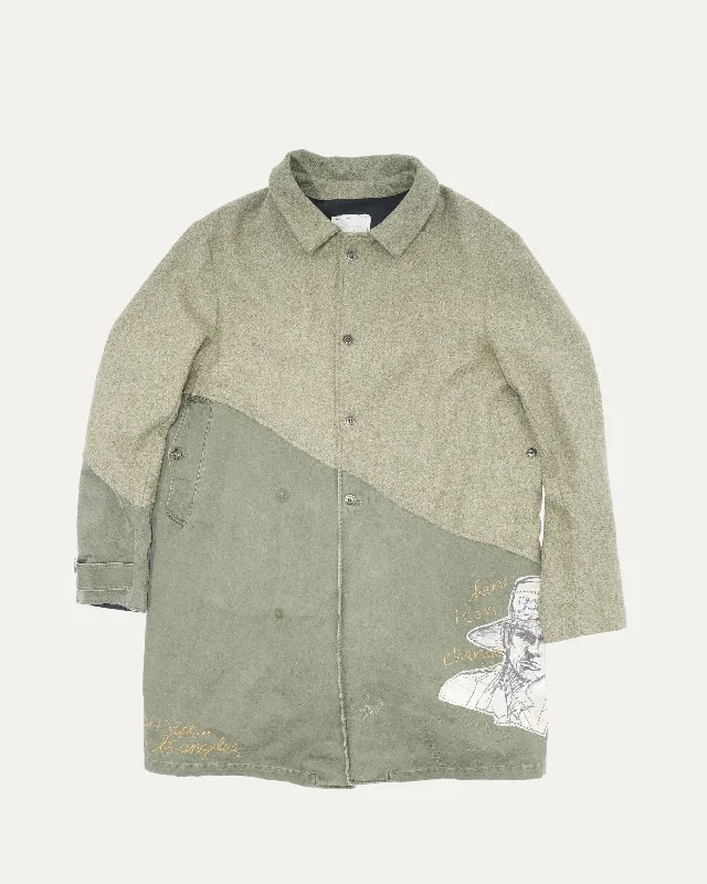 50/50 Army Tweed Trench Coat Quilted Jacket Anorak Windbreaker