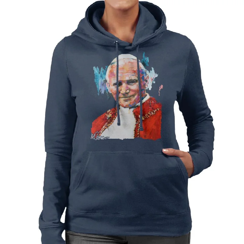 Sidney Maurer Original Portrait Of Pope John Paul II Women's Hooded Sweatshirt Hoodie with Relaxed Fit Easy Casual Sidney Maurer Original Portrait Of Pope John Paul II Women's Hooded Sweatshirt Hoodie with Relaxed Fit Easy Casual