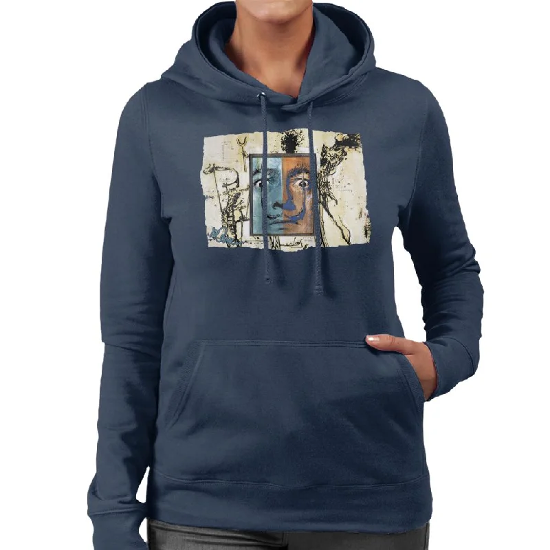 Sidney Maurer Original Portrait Of Surrealist Salvador Dali Women's Hooded Sweatshirt Hoodie with Longline Fit Extended Stylish Sidney Maurer Original Portrait Of Surrealist Salvador Dali Women's Hooded Sweatshirt Hoodie with Longline Fit Extended Stylish