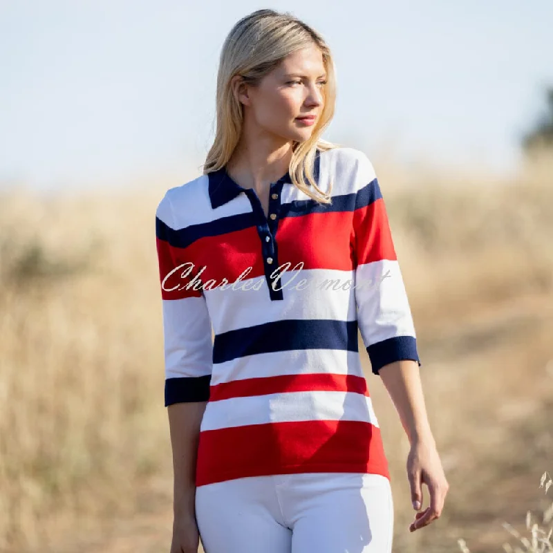Marble Striped Sweater Top - Style 7302-109 (Red / Navy / White) Denim Fabric Leather Fabric Suede Fabric Marble Striped Sweater Top - Style 7302-109 (Red / Navy / White) Denim Fabric Leather Fabric Suede Fabric