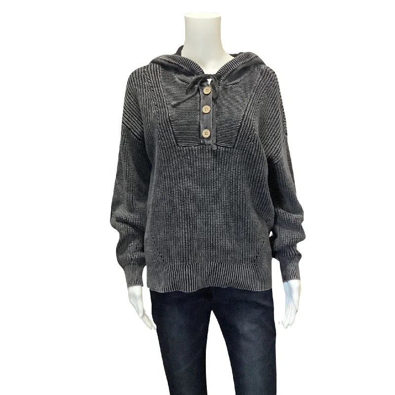 Tribal Woman's Sweater Grey Hooded Long Sleeve Ribbed Size: P/S Open Front Closed Front Wrap Front Tribal Woman's Sweater Grey Hooded Long Sleeve Ribbed Size: P/S Open Front Closed Front Wrap Front