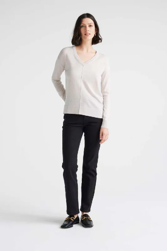 Pin Stitch V-Neck Merino Jumper in Linen Colour 5108-LIN by Toorallie Stretchy Elastic Breathable Pin Stitch V-Neck Merino Jumper in Linen Colour 5108-LIN by Toorallie Stretchy Elastic Breathable