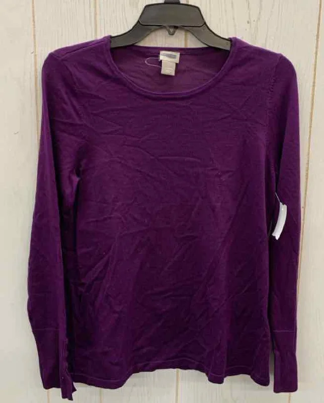 Chico's Purple Womens Size Small Sweater Ribbed Striped Patterned