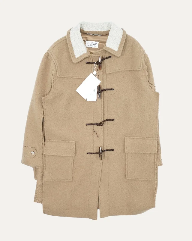 Toggle Closure Beige Cape Coat Suede Jacket Faux Fur Jacket Puffer Jacket