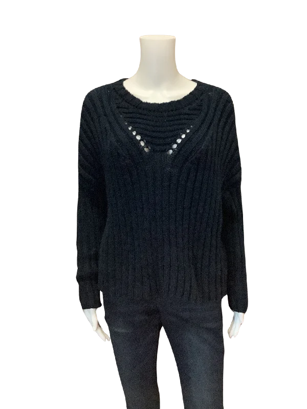Planet by Lauren G Women's Sweater Black Ribbed Size: OS Welt Pockets Slit Pockets Flap Pockets Planet by Lauren G Women's Sweater Black Ribbed Size: OS Welt Pockets Slit Pockets Flap Pockets