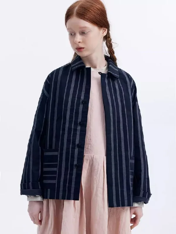 Striped Paper Tip Neck Small Coat Spring Short Top【s0000007964】 Fitted Loose Oversized