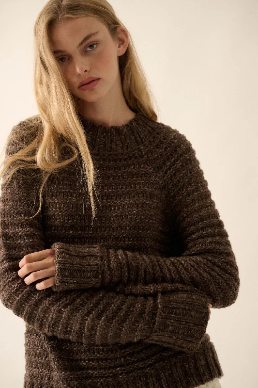 Get Comfy Chunky Horizontal Rib-Knit Sweater Mesh Sweater Canvas Denim