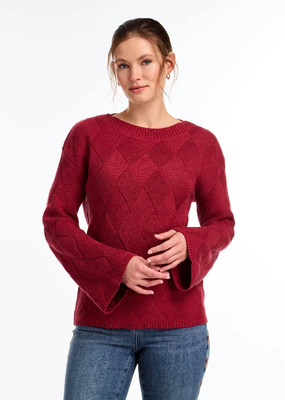 FDJ French Dressing Long Sleeve Boat Neck Sweater 1829753-RED Cable Knit Ribbed Knit Lace Knit FDJ French Dressing Long Sleeve Boat Neck Sweater 1829753-RED Cable Knit Ribbed Knit Lace Knit