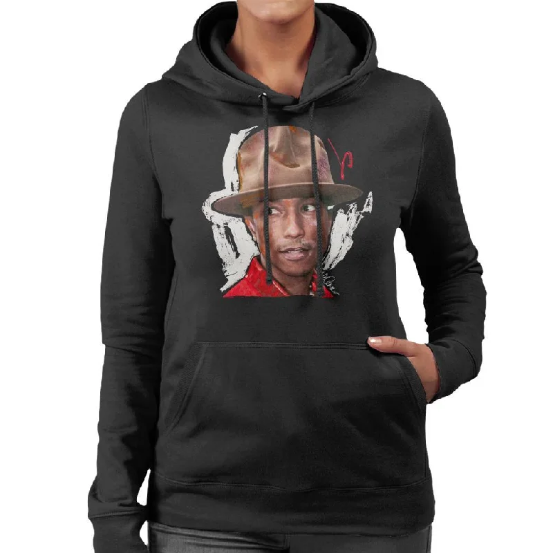 Sidney Maurer Original Portrait Of Pharrel Williams Hat Women's Hooded Sweatshirt Hoodie with Typography Text Message Sidney Maurer Original Portrait Of Pharrel Williams Hat Women's Hooded Sweatshirt Hoodie with Typography Text Message