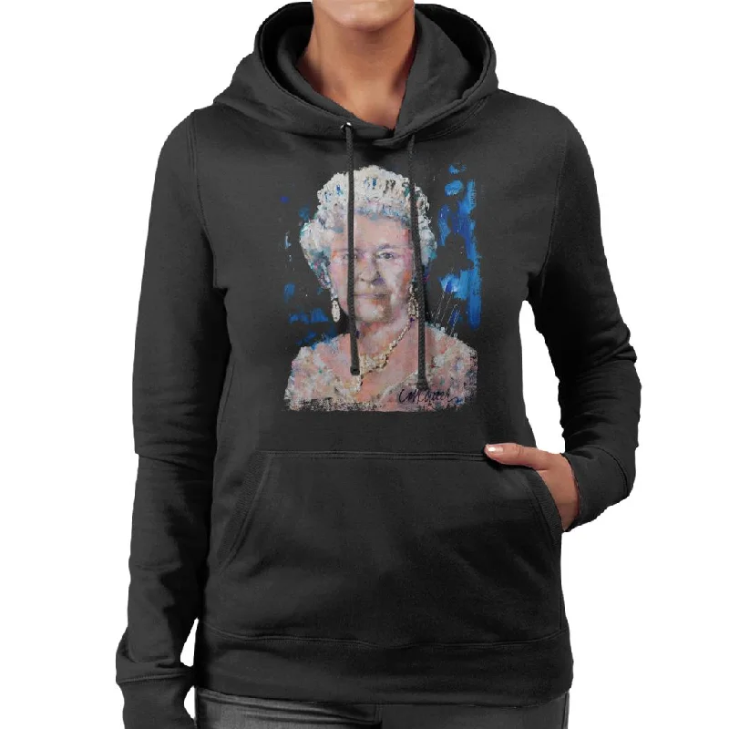 Sidney Maurer Original Portrait Of Queen Elizabeth II Women's Hooded Sweatshirt Hoodie with Button Placket Classic Preppy Sidney Maurer Original Portrait Of Queen Elizabeth II Women's Hooded Sweatshirt Hoodie with Button Placket Classic Preppy