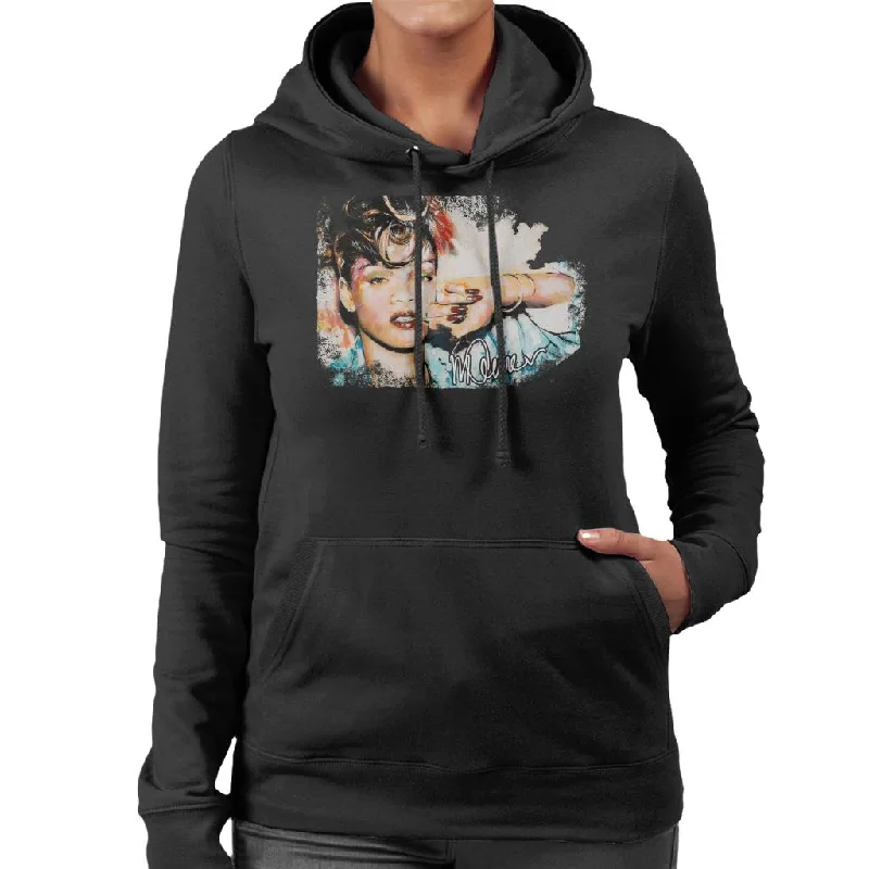 Sidney Maurer Original Portrait Of Rihanna Red Nails Women's Hooded Sweatshirt Hoodie with Ribbed Hem Stretchable Secure Sidney Maurer Original Portrait Of Rihanna Red Nails Women's Hooded Sweatshirt Hoodie with Ribbed Hem Stretchable Secure