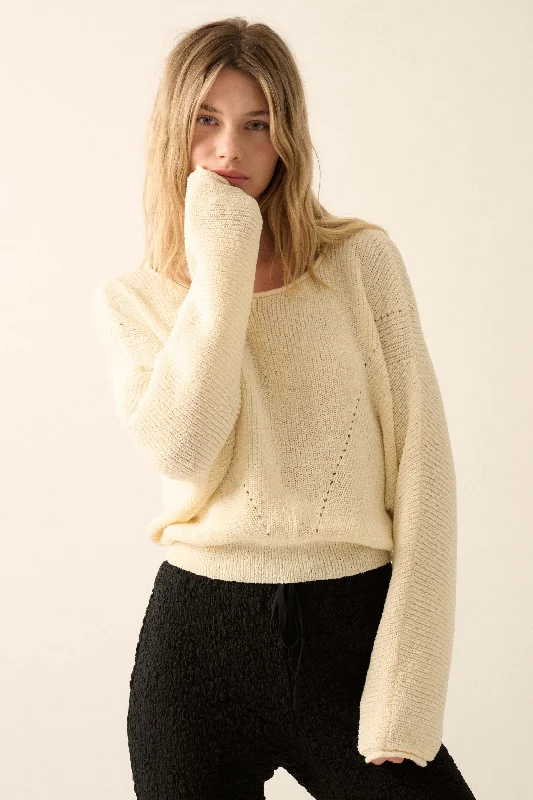 Stay True Rolled Edge Pointelle Rib-Knit Sweater Turtle Neck Boat Neck Asymmetrical Neck Stay True Rolled Edge Pointelle Rib-Knit Sweater Turtle Neck Boat Neck Asymmetrical Neck