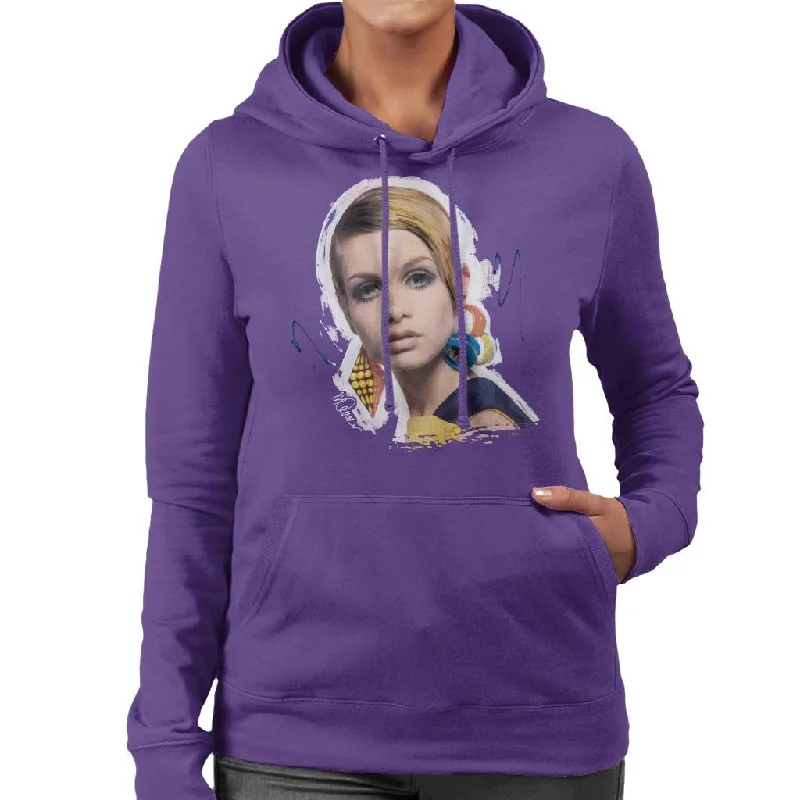 Sidney Maurer Original Portrait Of Twiggy Women's Hooded Sweatshirt Hoodie with Raw Hem Edgy Unfinished Sidney Maurer Original Portrait Of Twiggy Women's Hooded Sweatshirt Hoodie with Raw Hem Edgy Unfinished