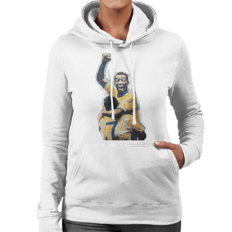 Sidney Maurer Original Portrait Of Pele Women's Hooded Sweatshirt Hoodie with Thumb Holes Functional Cozy Sidney Maurer Original Portrait Of Pele Women's Hooded Sweatshirt Hoodie with Thumb Holes Functional Cozy