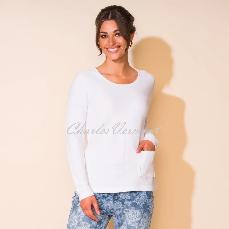Alison Sheri Patch Pocket Sweater - Style A43010 (White) Long Sweater Short Sweater Cropped Sweater Alison Sheri Patch Pocket Sweater - Style A43010 (White) Long Sweater Short Sweater Cropped Sweater