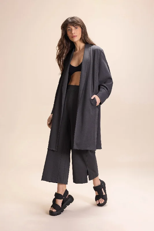 Galax Knit Wrap Coat Tie-Waist Belted Drawstring