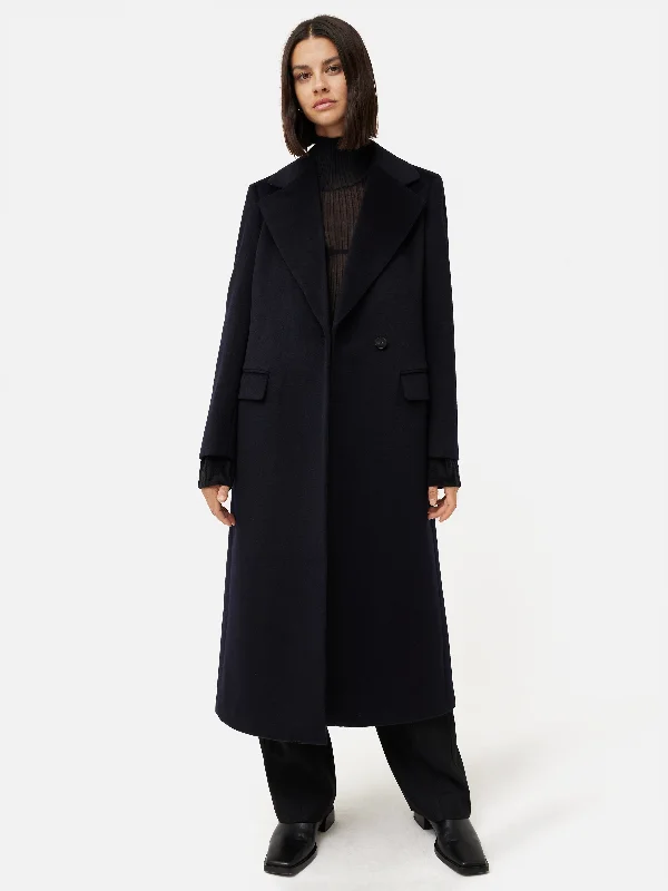 Wool Maxi City Coat | Navy Parka Anorak Hoodie