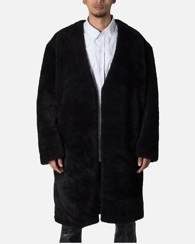 MNML Faux Fur Coat Black Tailored Straight A-Line