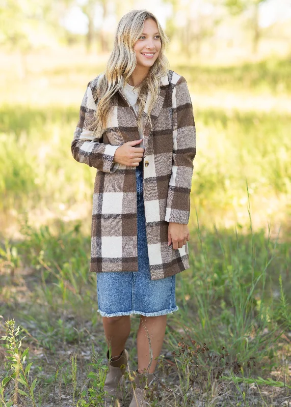 Collared Long Sleeve Plaid Coat - FINAL SALE Square Neck One-Shoulder Off-the-Shoulder Collared Long Sleeve Plaid Coat - FINAL SALE Square Neck One-Shoulder Off-the-Shoulder