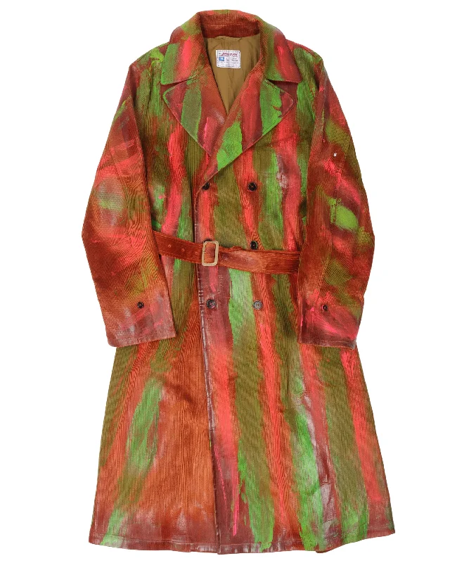 Hand Painted Trench Coat Chenille Brocade Lace