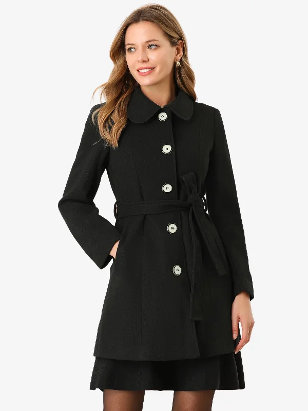Winter Elegant Lapel Collar Long Trench Coat Peter Pan Collar Cowl Neck Turtleneck