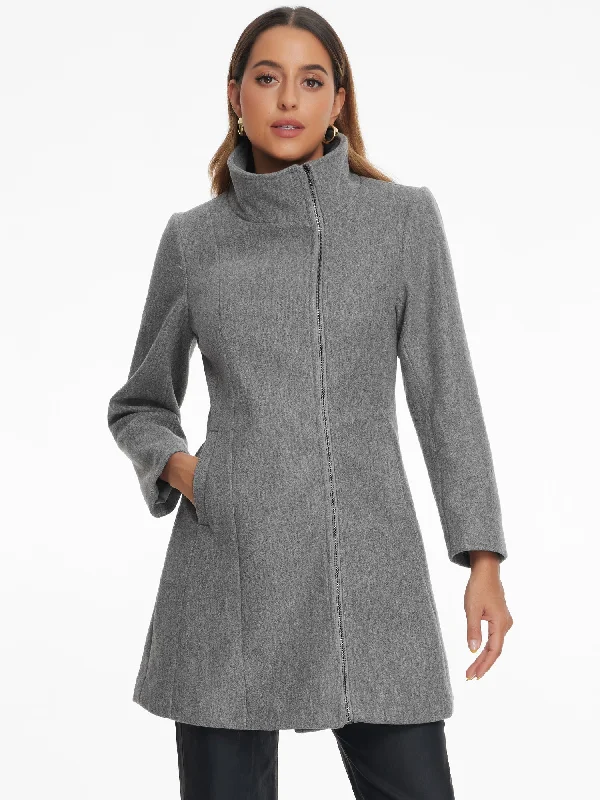 Pockets Stand Collar Mid-Length Zip Up Winter Pea Coat Raincoat Turtleneck Coat Wrap Coat Pockets Stand Collar Mid-Length Zip Up Winter Pea Coat Raincoat Turtleneck Coat Wrap Coat