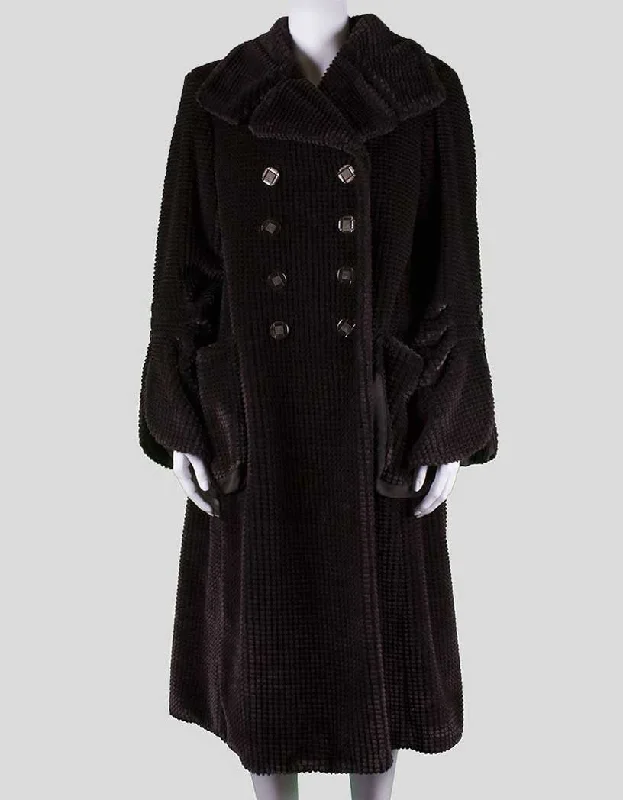 Emporio Armani Brown Velour Esq Three Quarter Length Double Breasted Coat With Open Pockets Size 8 Pleated Ruffled tiered Emporio Armani Brown Velour Esq Three Quarter Length Double Breasted Coat With Open Pockets Size 8 Pleated Ruffled tiered