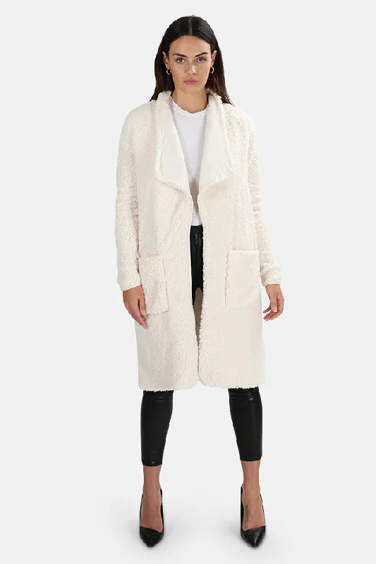 Toni Teddy Long Coat Ivory Toggle Coat Shawl Collar Coat Notch Collar Coat