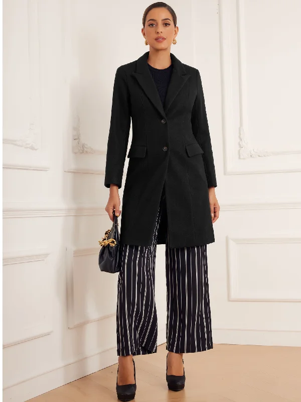 Notched Lapel Pockets Buttons Elegant Long Sleeve Winter Pea Coats Tie-Waist Belted Drawstring Notched Lapel Pockets Buttons Elegant Long Sleeve Winter Pea Coats Tie-Waist Belted Drawstring