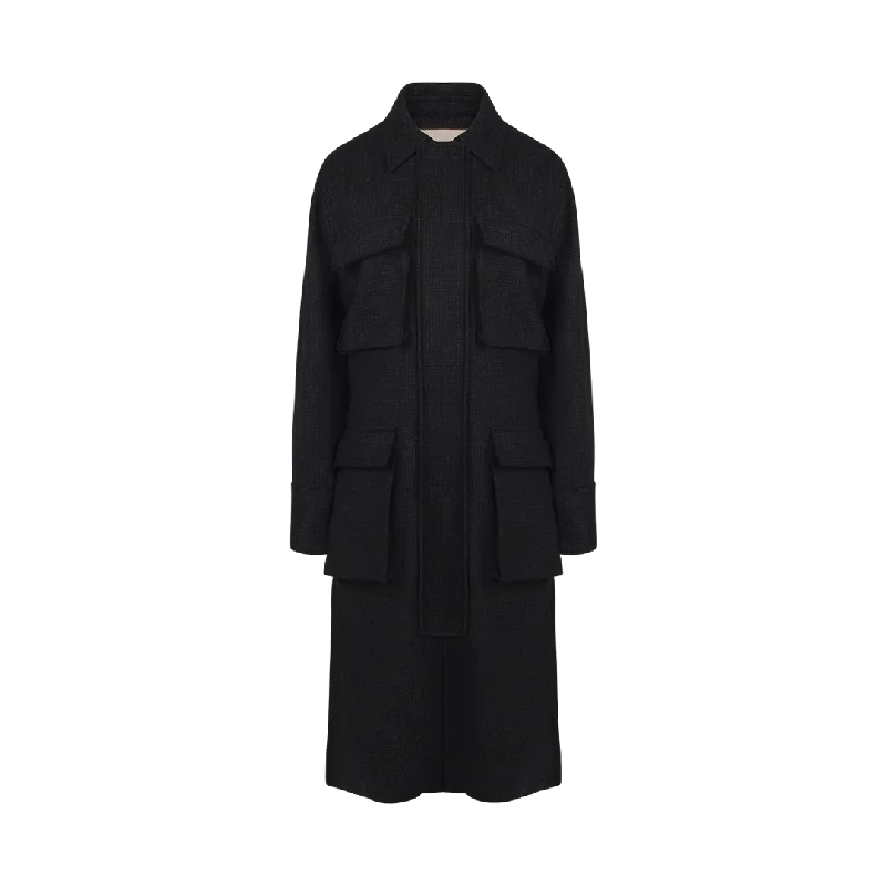 Long Patch Pocket Coat Collared Crew Neck Turtle Neck