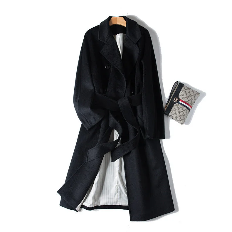 Women's Warm Cashmere Long Coat Trim Padded Insulated