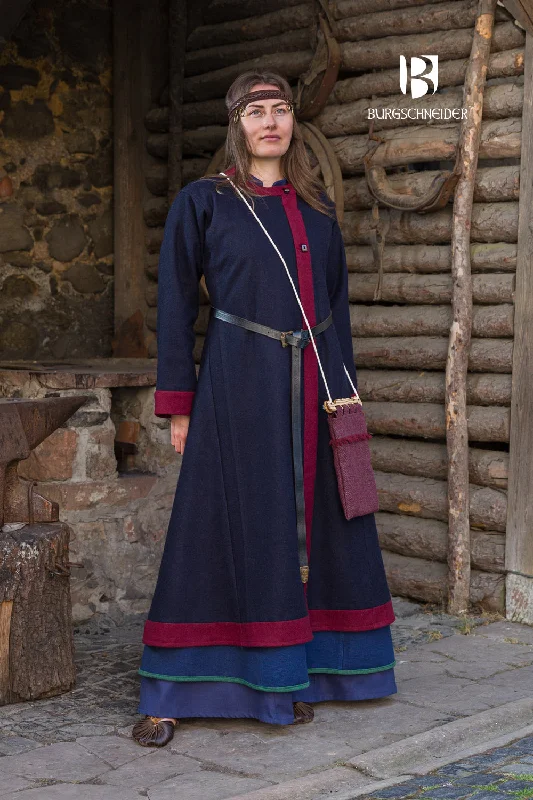 Rus Coat Kseniya Blue/Red Bomber Denim Leather