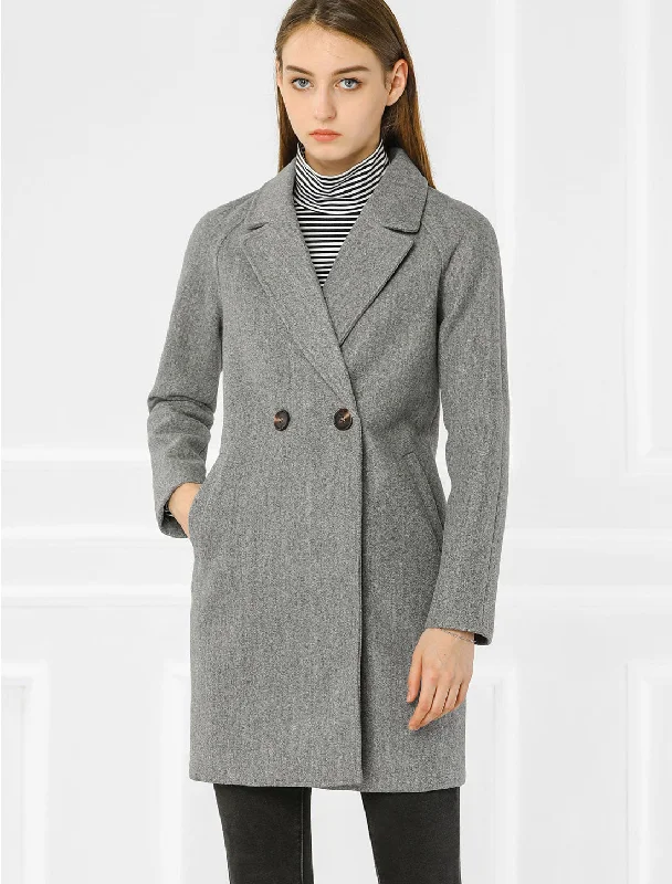 Notched Lapel Double Breasted Raglan Winter Coat Parka Down Jacket Wool Coat