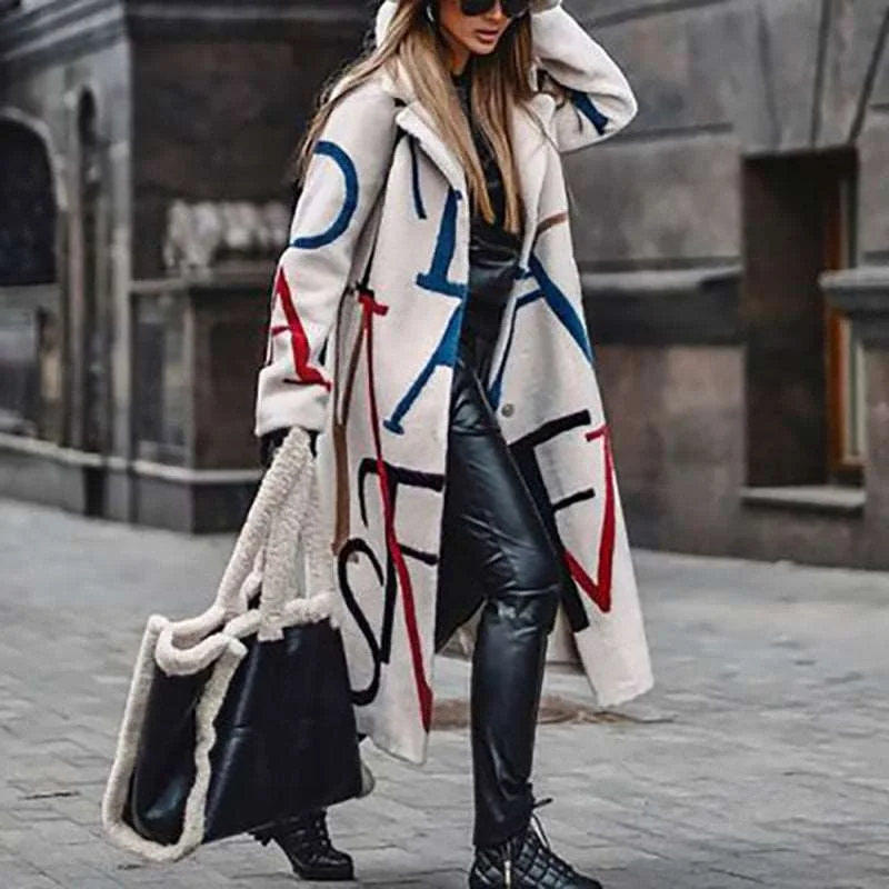 Women's Long-sleeved Lapel Collar Mid-length Woolen Coat Front Pockets Side Pockets Patch Pockets Women's Long-sleeved Lapel Collar Mid-length Woolen Coat Front Pockets Side Pockets Patch Pockets