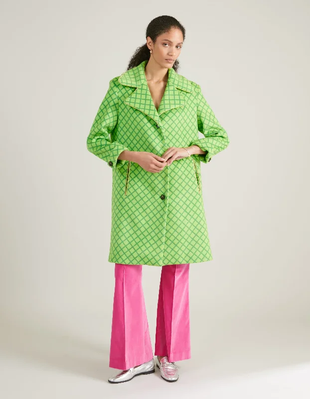 Nandi Green Mesh Print Cashmere And Wool Coat Coat Overcoat Trench Coat
