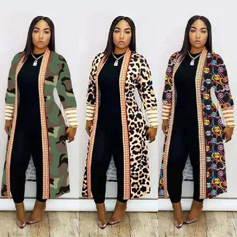 Printed Thickening Lip Leopard Print Nylon Long Coat(CL10981) Crew Neck V-Neck Boat Neck Printed Thickening Lip Leopard Print Nylon Long Coat(CL10981) Crew Neck V-Neck Boat Neck