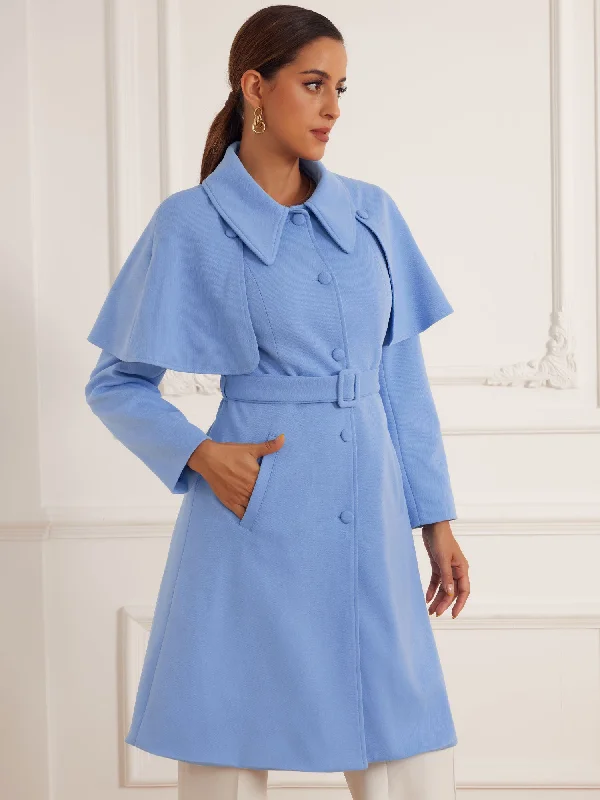 Removable Cape Single-Breasted Casual Belted Pea Coat Boat Neck Jacket Square Neck Jacket One-Shoulder Jacket Removable Cape Single-Breasted Casual Belted Pea Coat Boat Neck Jacket Square Neck Jacket One-Shoulder Jacket