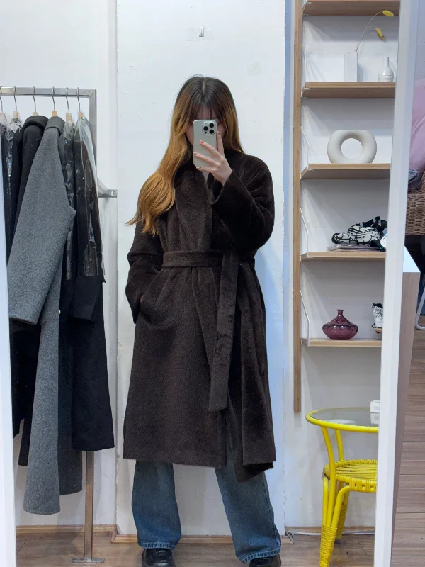 Cozy Brown Alpaca Coat Blouse Shirt Tunic
