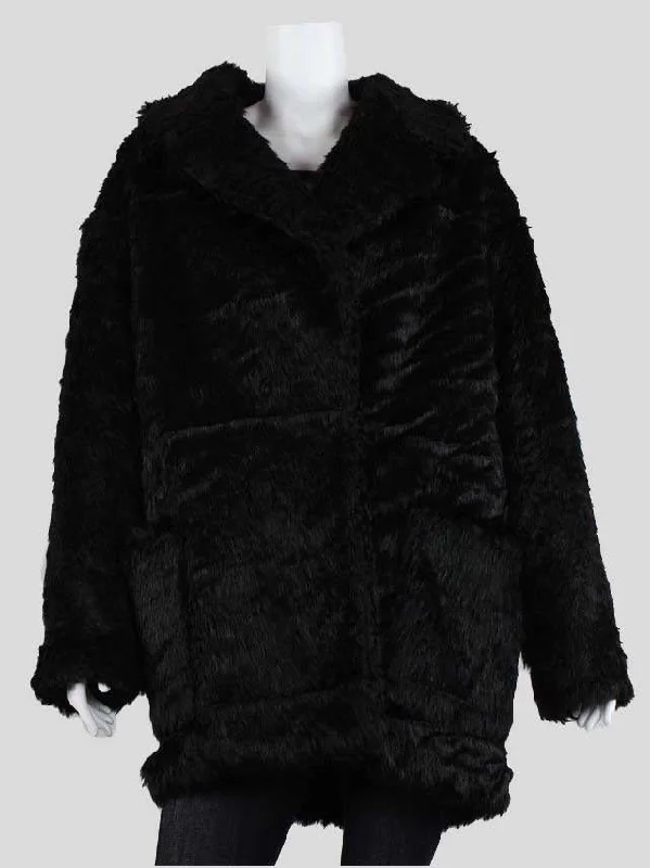 Reformation Black Faux Fur Swing Coat Hooded Caped Scarf