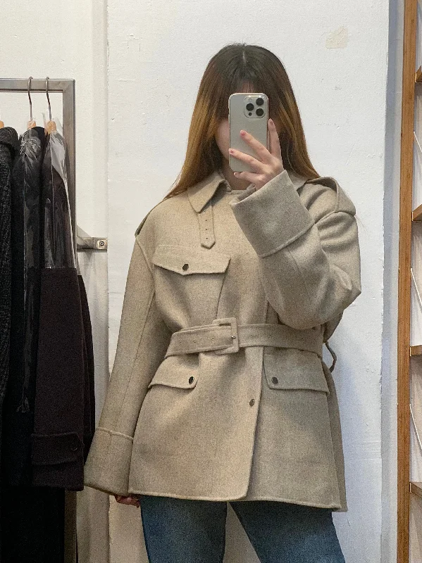 100% Wool Oversize Grey Coat Bolero Crop Top Camisole