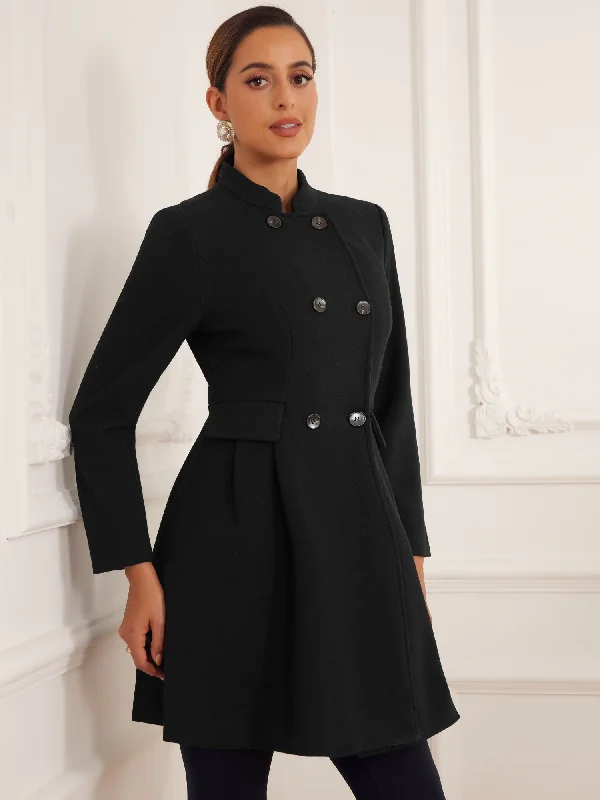 Stand Collar Double Breasted Pocket Long Sleeve A-Line Winter Coats Print Jacquard Embroidered Stand Collar Double Breasted Pocket Long Sleeve A-Line Winter Coats Print Jacquard Embroidered